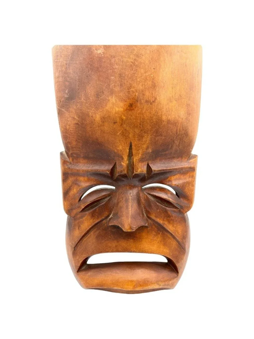 Vintage Hand Carved Wood Tragedy Theater Drama Wooden Mask Sad Face 1950 Wider - Picture 3 of 10